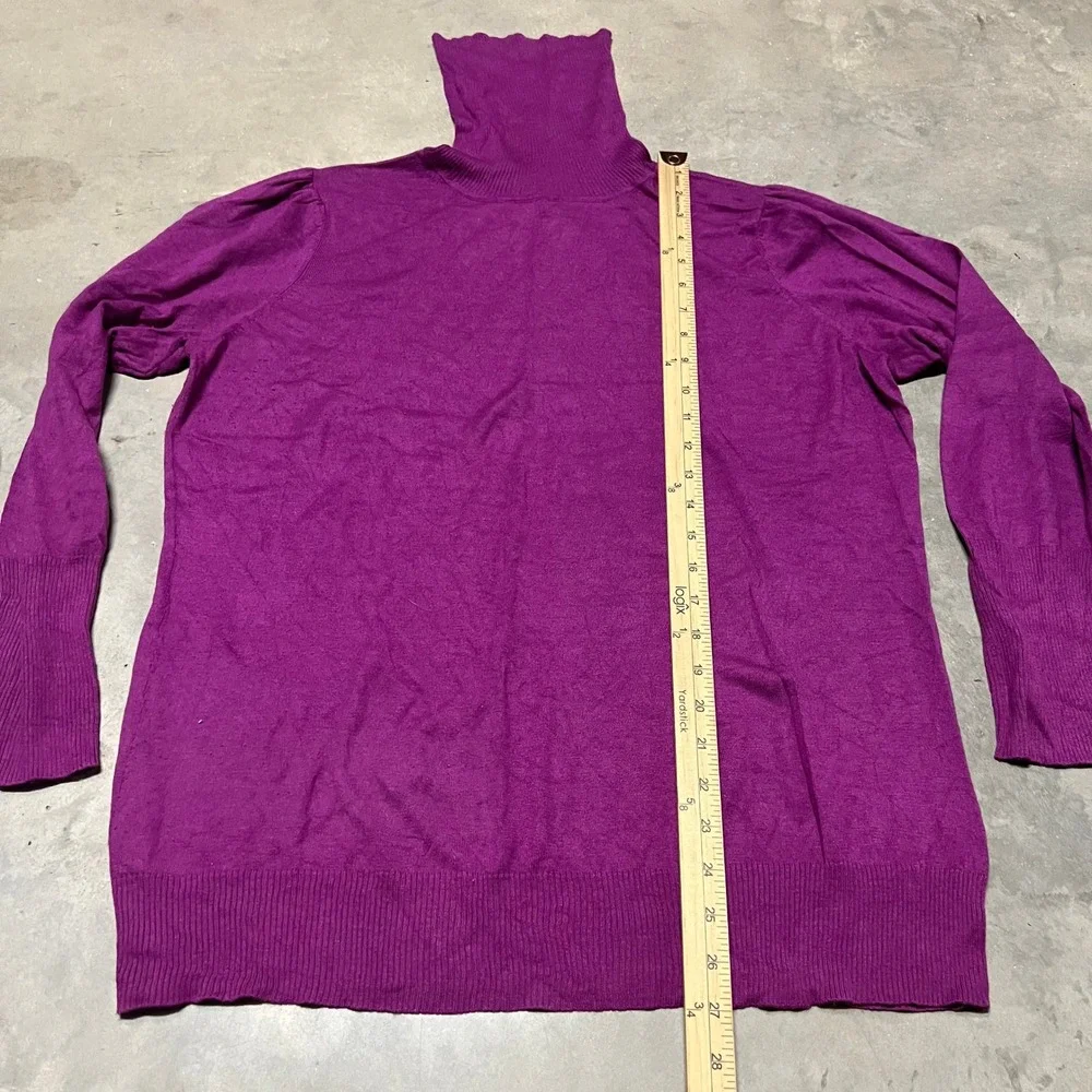 Dialogue Silk Cashmere Blend Turtleneck Sweater Purple Puff Shoulder Women 1X